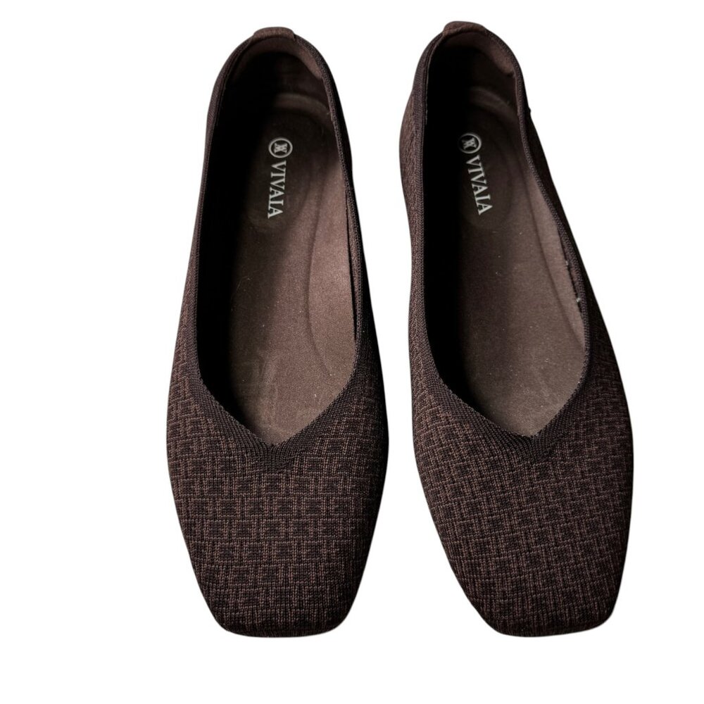 Like new VIVAIA Margot Brown Square Toe V-Cut Knit Flats EU 38.5 / US 7.5 - Picture 9 of 12